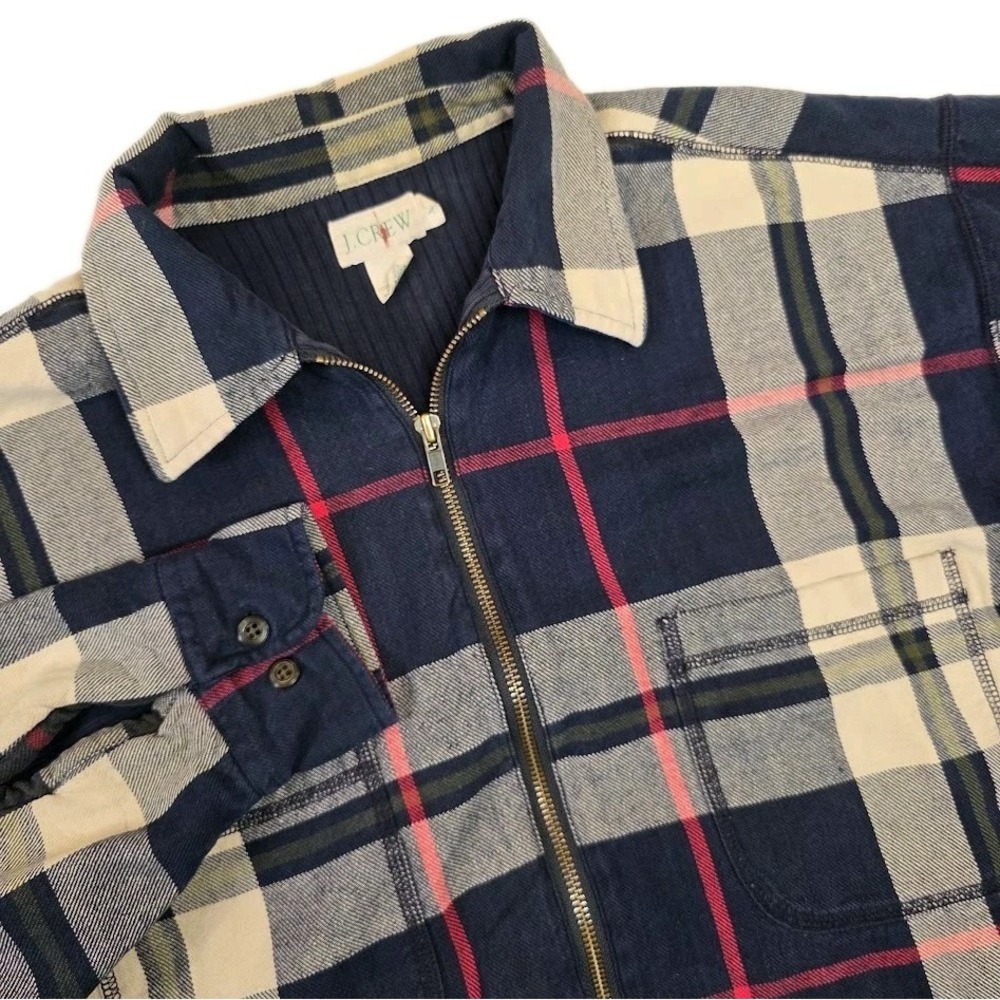 J.Crew Oarsman Mens M Navy Plaid Zip Up Shacket Sweater Lined Shirt Chore Jacket